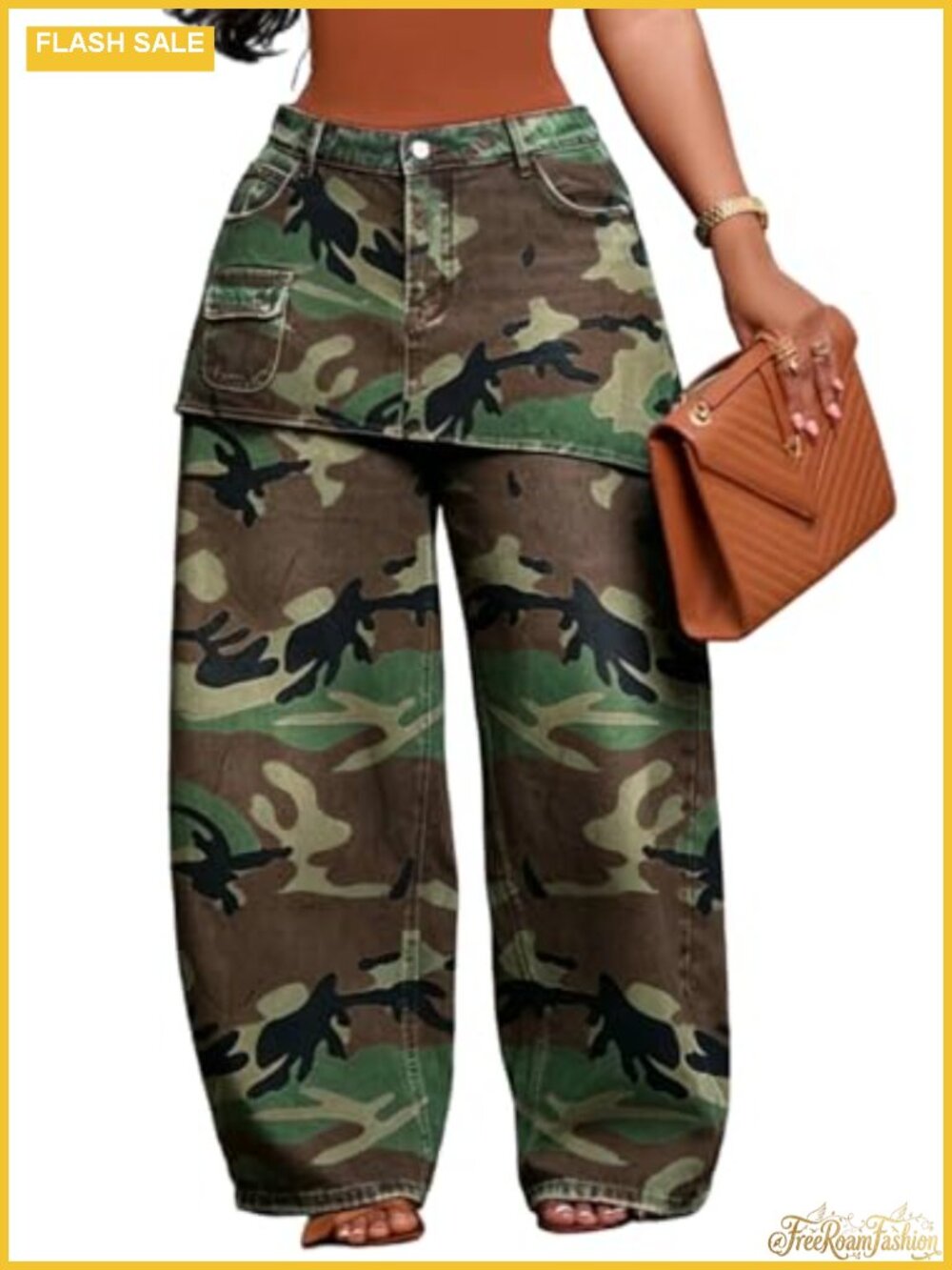 Skirt Overlay Cargo Jeans with Pockets High Rise Wide Leg Y2K Denim Pants